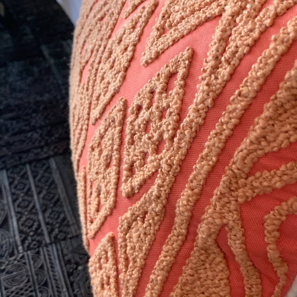 NEW PIER ONE Decorative accent rectangle pillow with tassels; salmon/coral color - Picture 3 of 10
